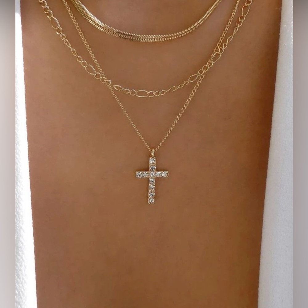 Fashion Cross Pendant Layered Necklace